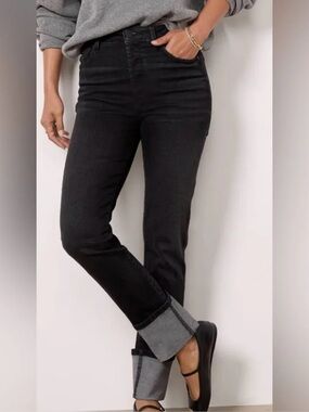 Evereve The Ever Straight Cuffed High Rise Jeans Size 29 Black Stretch Casual